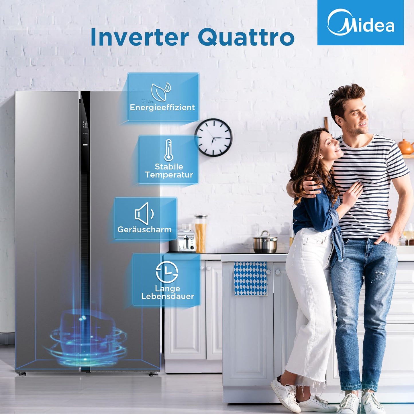 Midea Side-by-Side Kühlschrank 548L – No Frost, Inox