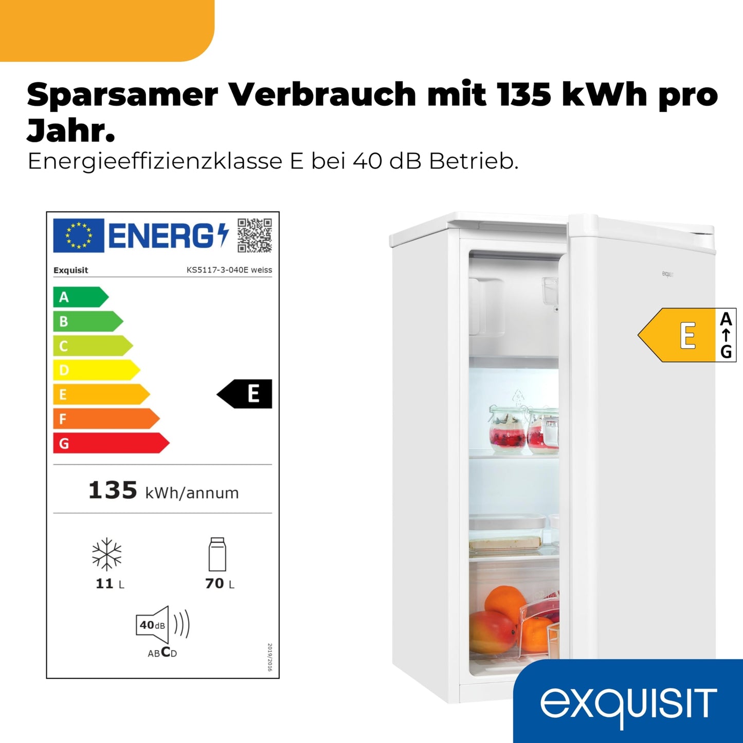 Exquisit Kühlschrank mit Gefrierfach 81L – Kompakt, Weiß