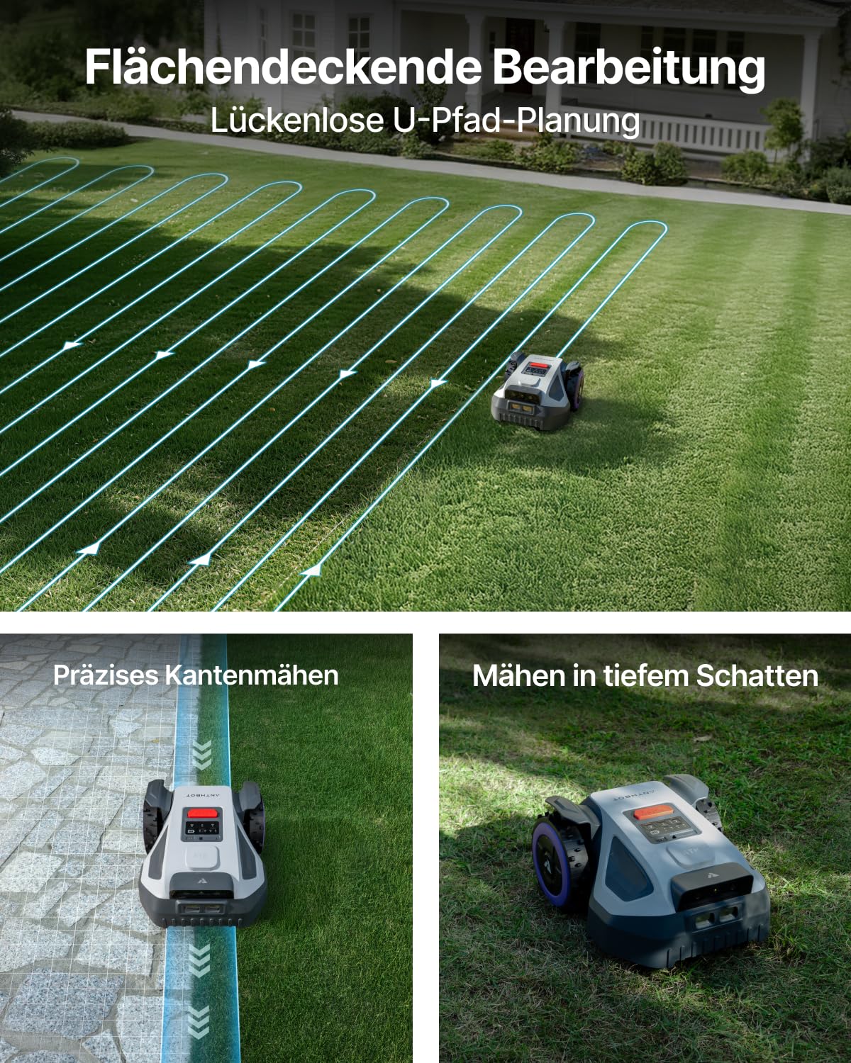 ANTHBOT Mähroboter M5 ohne Begrenzungskabel, 500m², NRTK & Dual-Vision