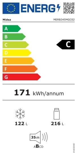 Midea Kühl-Gefrierkombination 338L – 185cm, No Frost, Inox