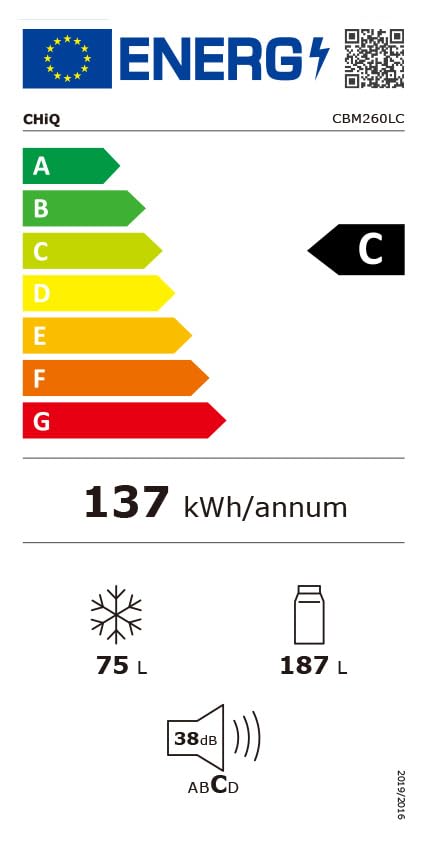 CHIQ Kühl-Gefrierkombination 262L – 176cm, Schwarz