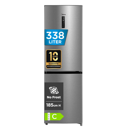 Midea Kühl-Gefrierkombination 338L – 185cm, No Frost, Inox
