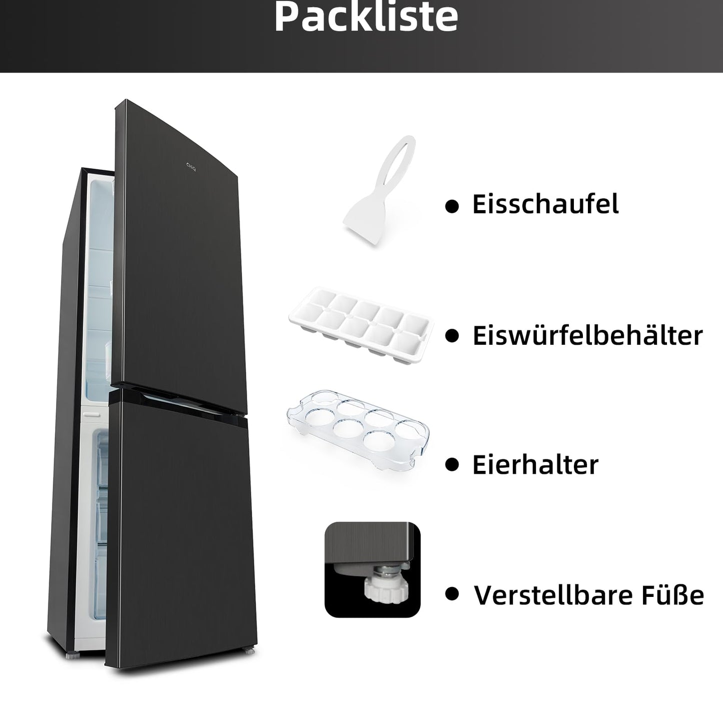 CHIQ Kühl-Gefrierkombination 262L – 176cm, Schwarz