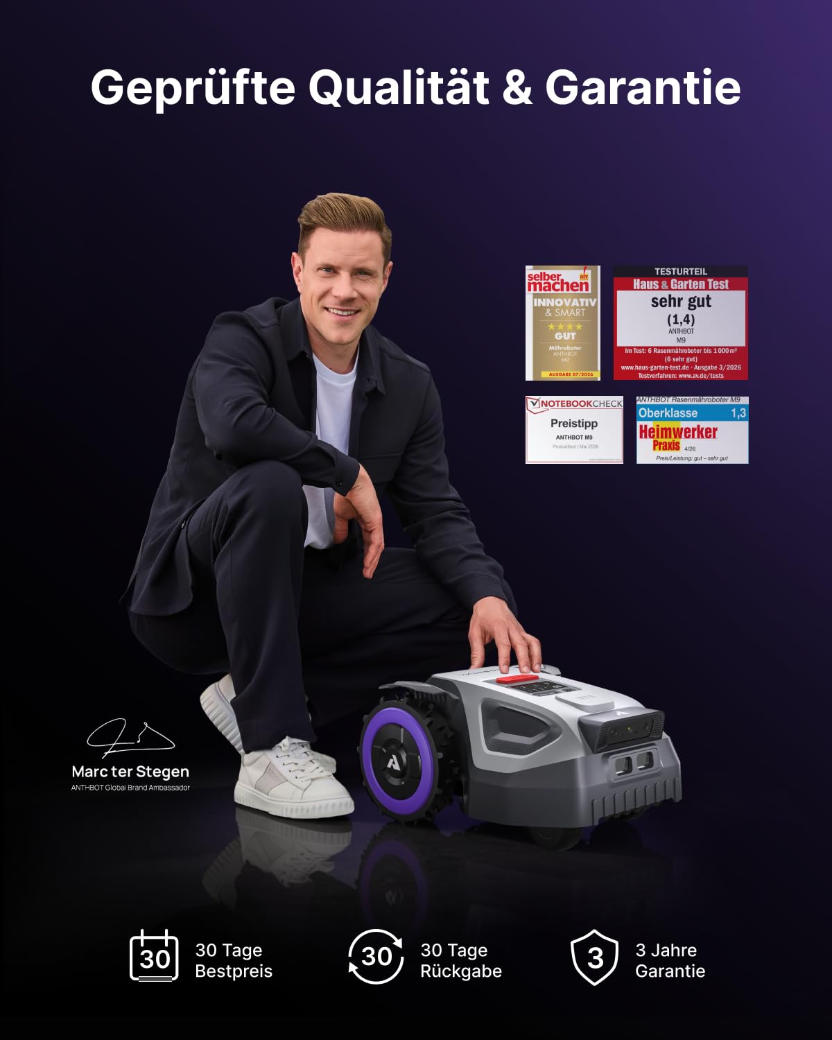 ANTHBOT Mähroboter M5 ohne Begrenzungskabel, 500m², NRTK & Dual-Vision