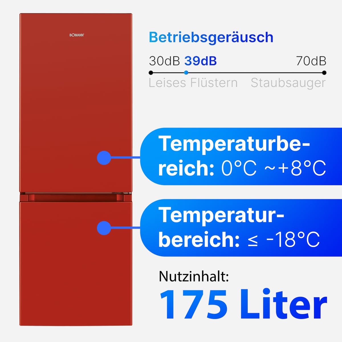 Bomann Kühl-Gefrierkombination 175L – 143cm, Rot