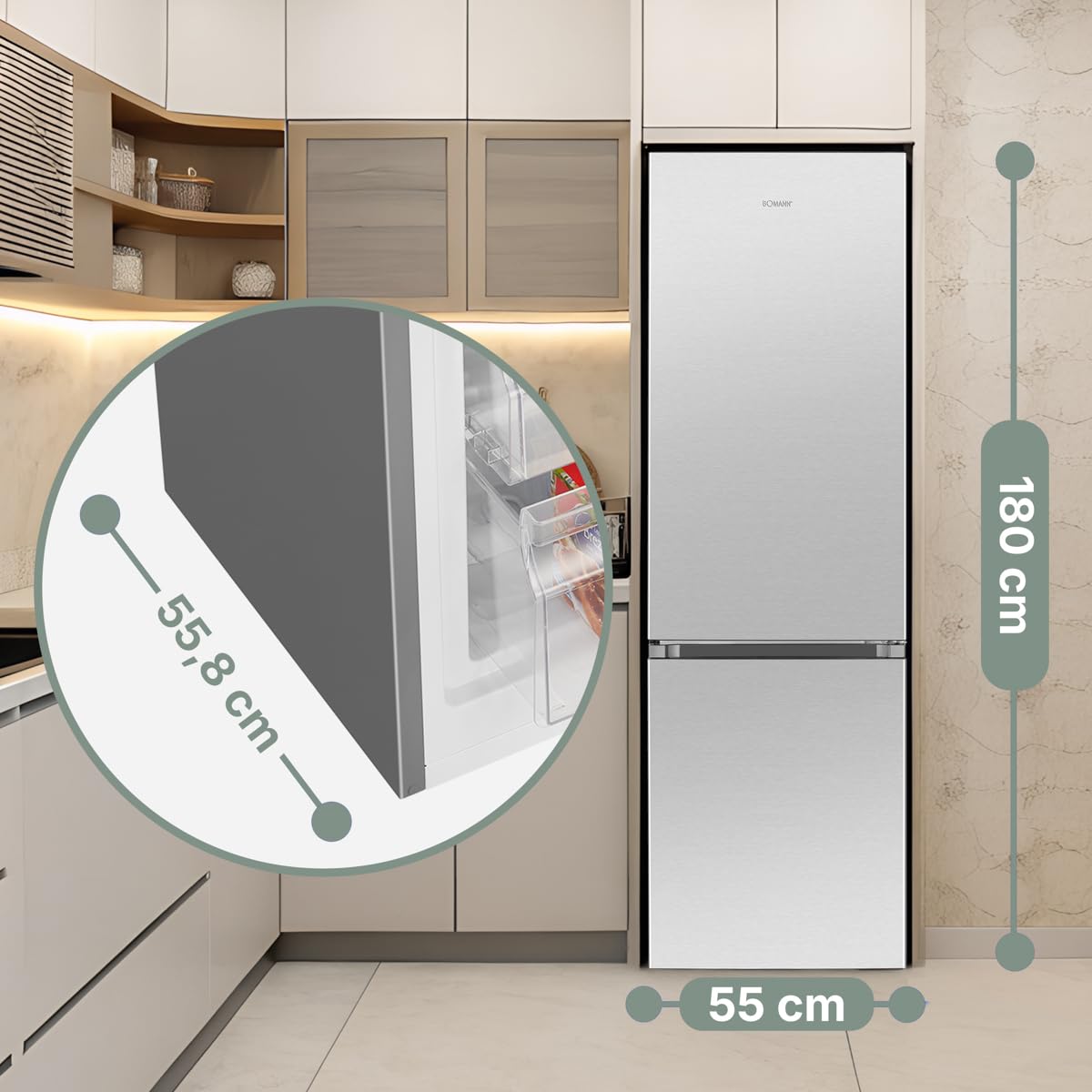 Bomann Kühl-Gefrierkombination 268L – 180cm, Inox