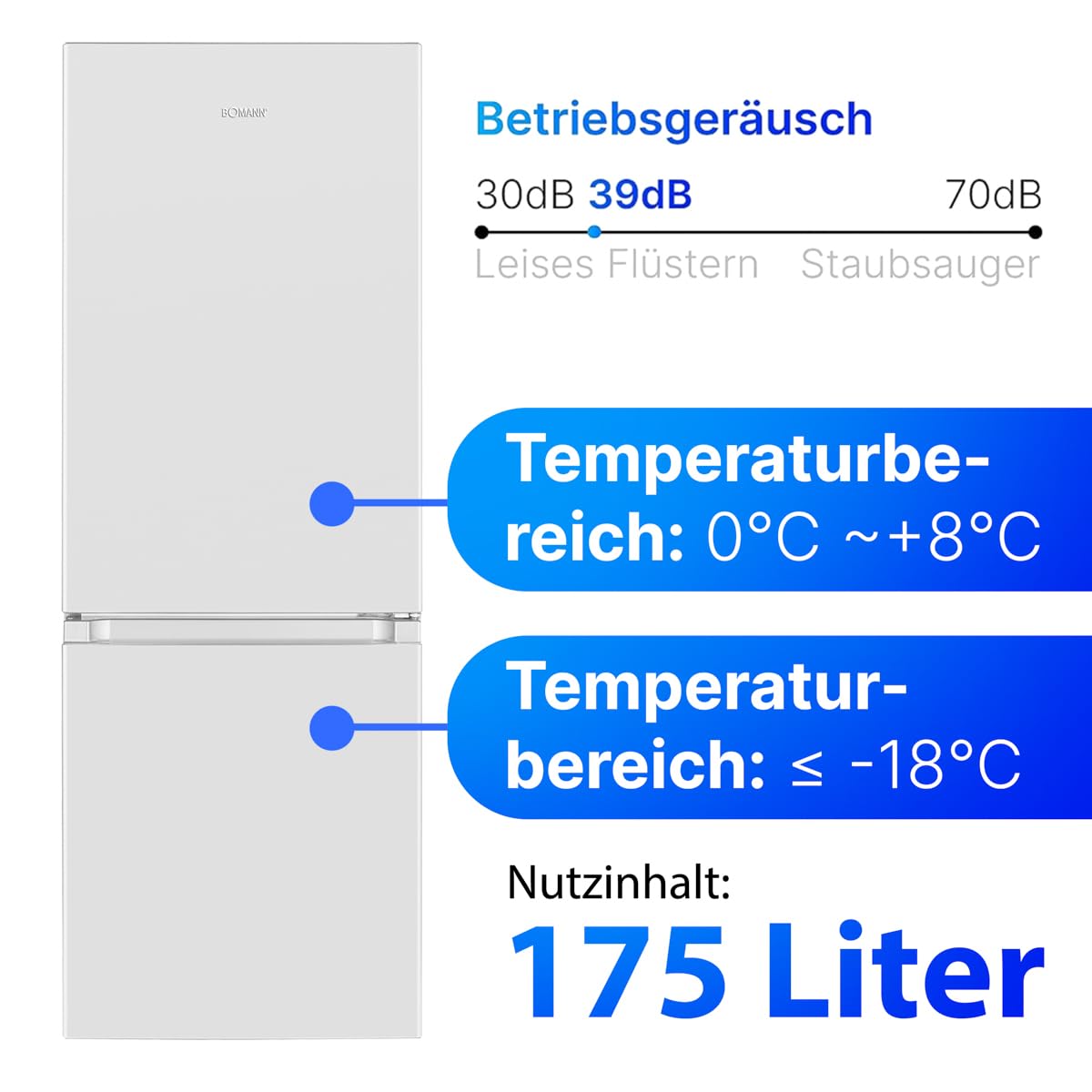 Bomann Kühl-Gefrierkombination 175L – 143cm, Weiß