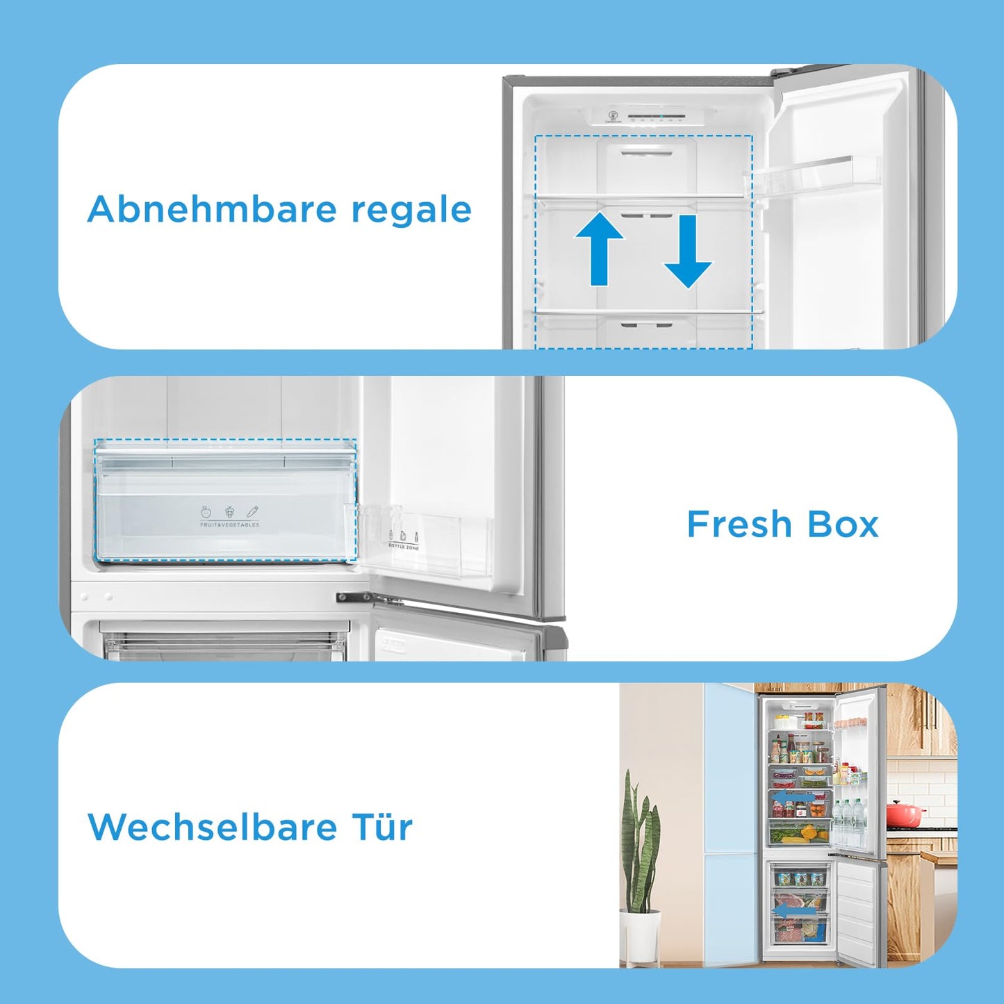 Midea Kühl-Gefrierkombination 270L – 180cm, No Frost, Edelstahl