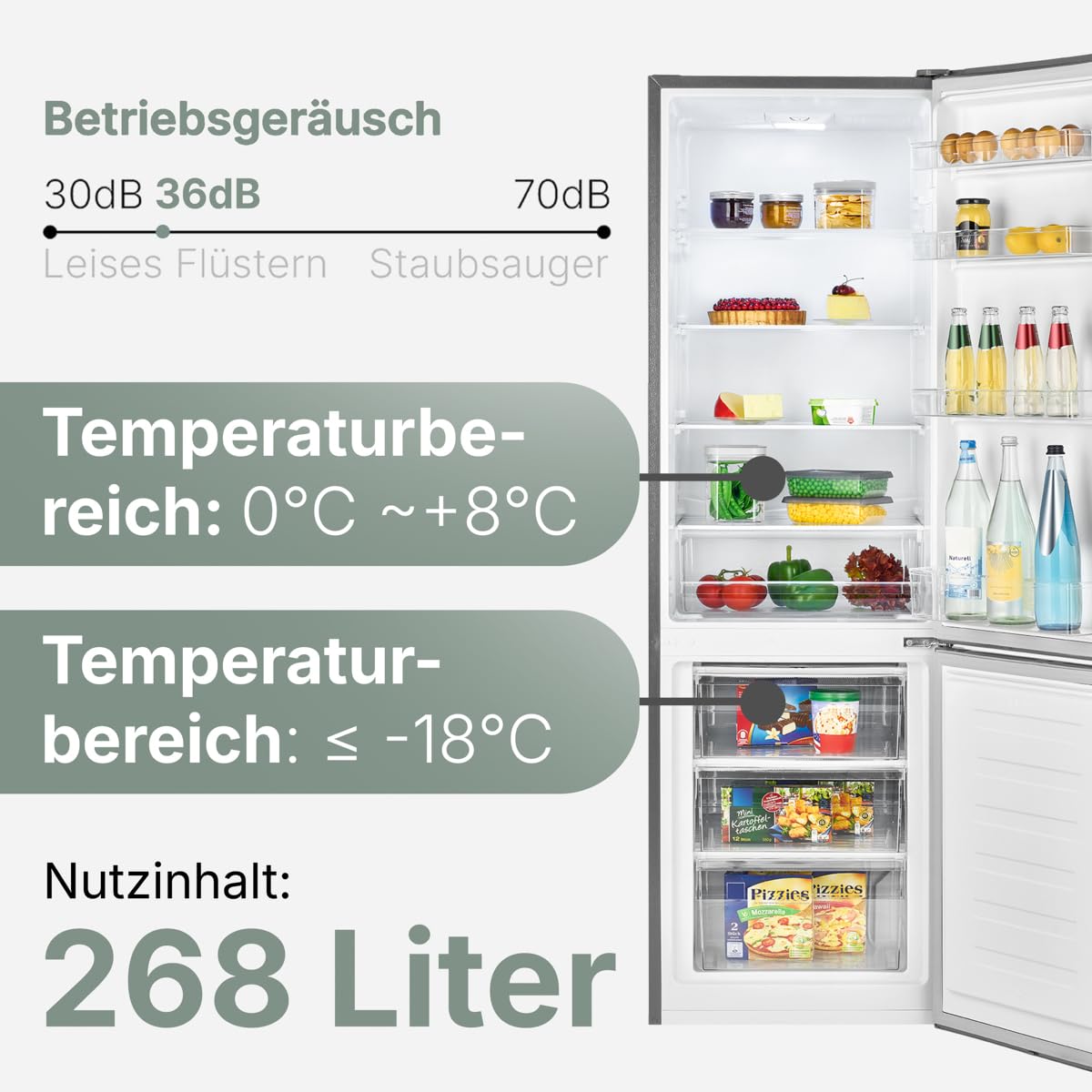 Bomann Kühl-Gefrierkombination 268L – 180cm, Inox