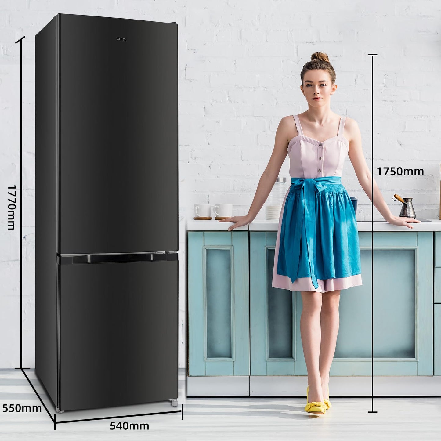 CHIQ Kühl-Gefrierkombination 262L – 176cm, Schwarz