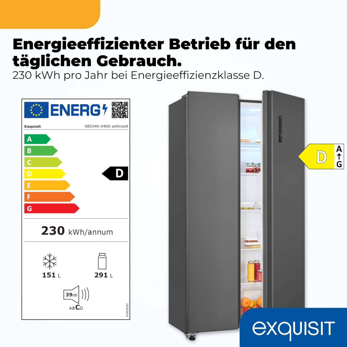 Exquisit Side-by-Side Kühlschrank 442L – No Frost, Anthrazit