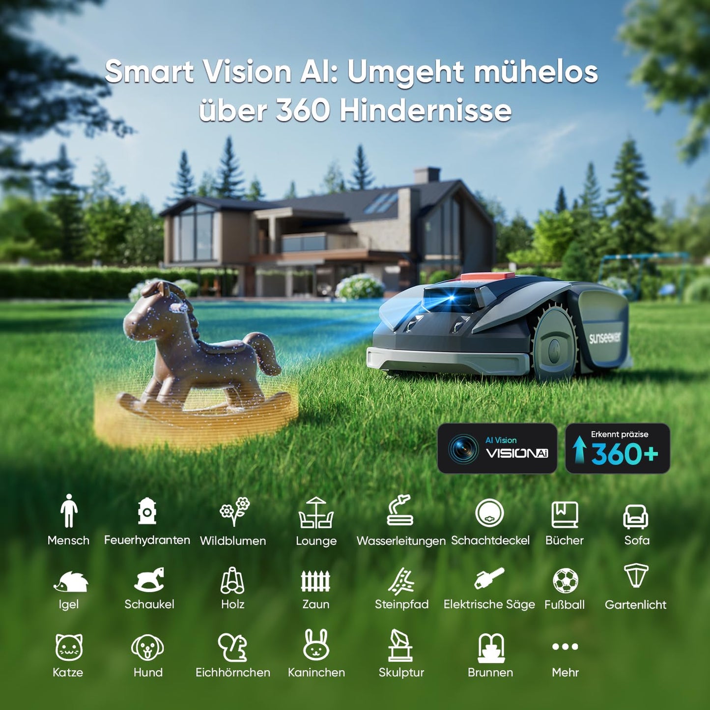 Sunseeker Mähroboter S3 ohne Begrenzungskabel, 800m², RTK+Vision