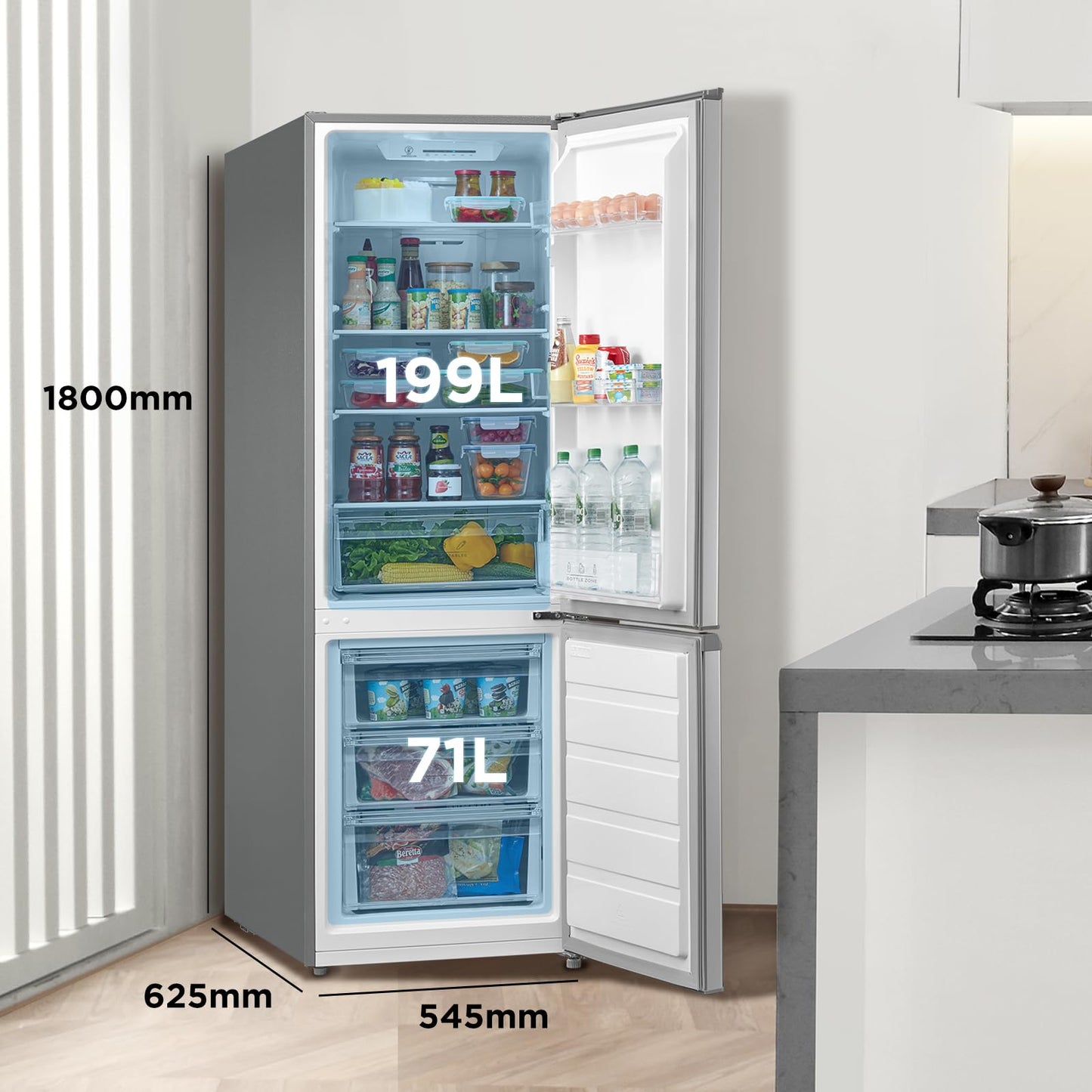 Midea Kühl-Gefrierkombination 270L – 180cm, No Frost, Edelstahl