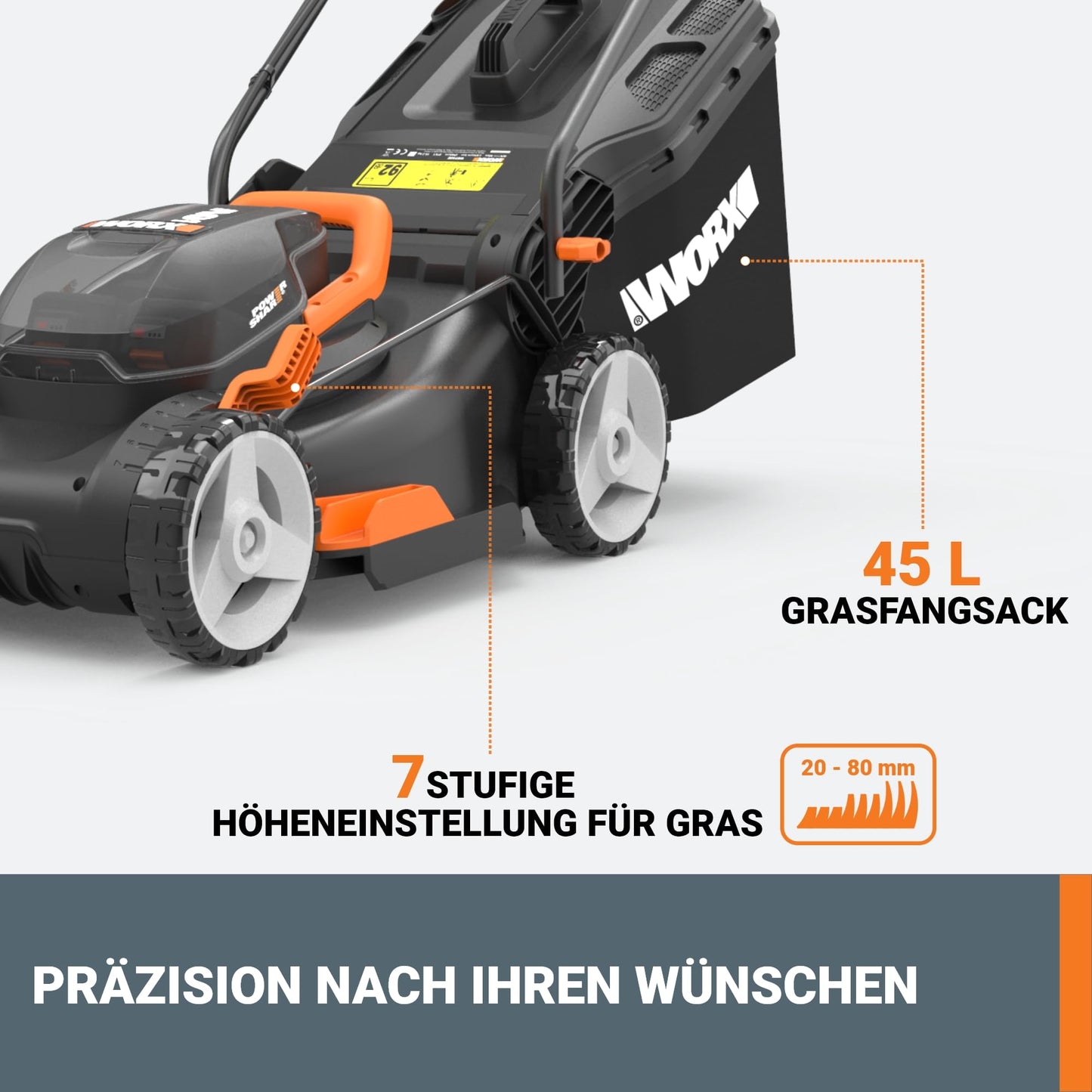 WORX Akku-Rasenmäher WG743E 40V, 40cm Schnittbreite