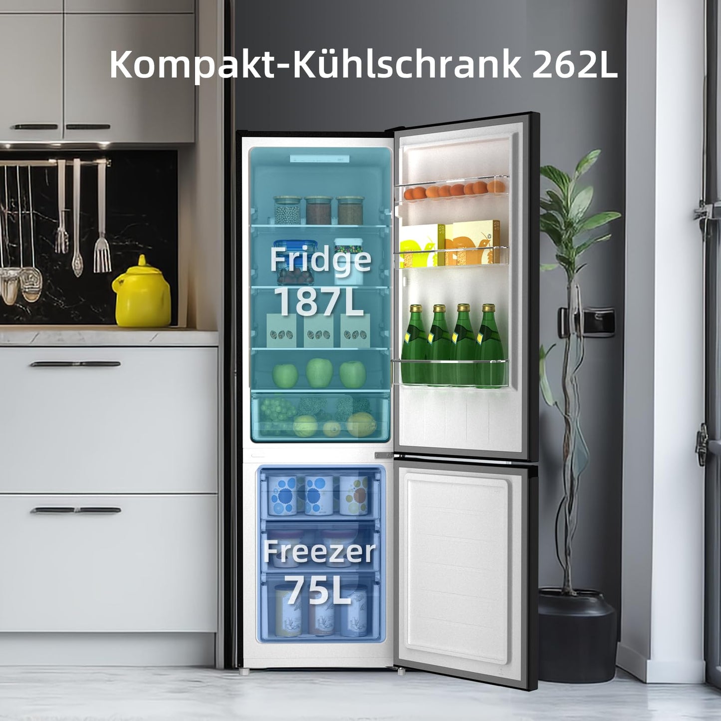 CHIQ Kühl-Gefrierkombination 262L – 176cm, Schwarz