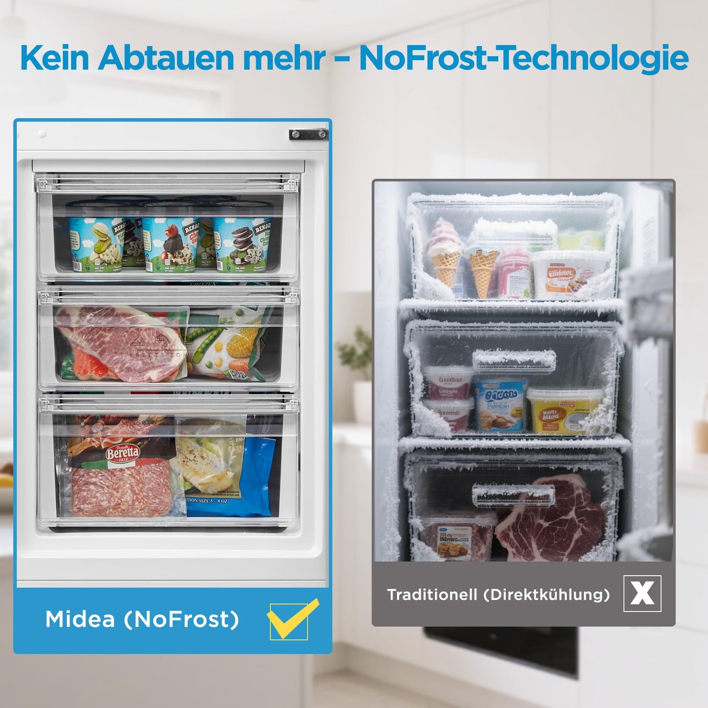 Midea Kühl-Gefrierkombination 270L – 180cm, No Frost, Edelstahl