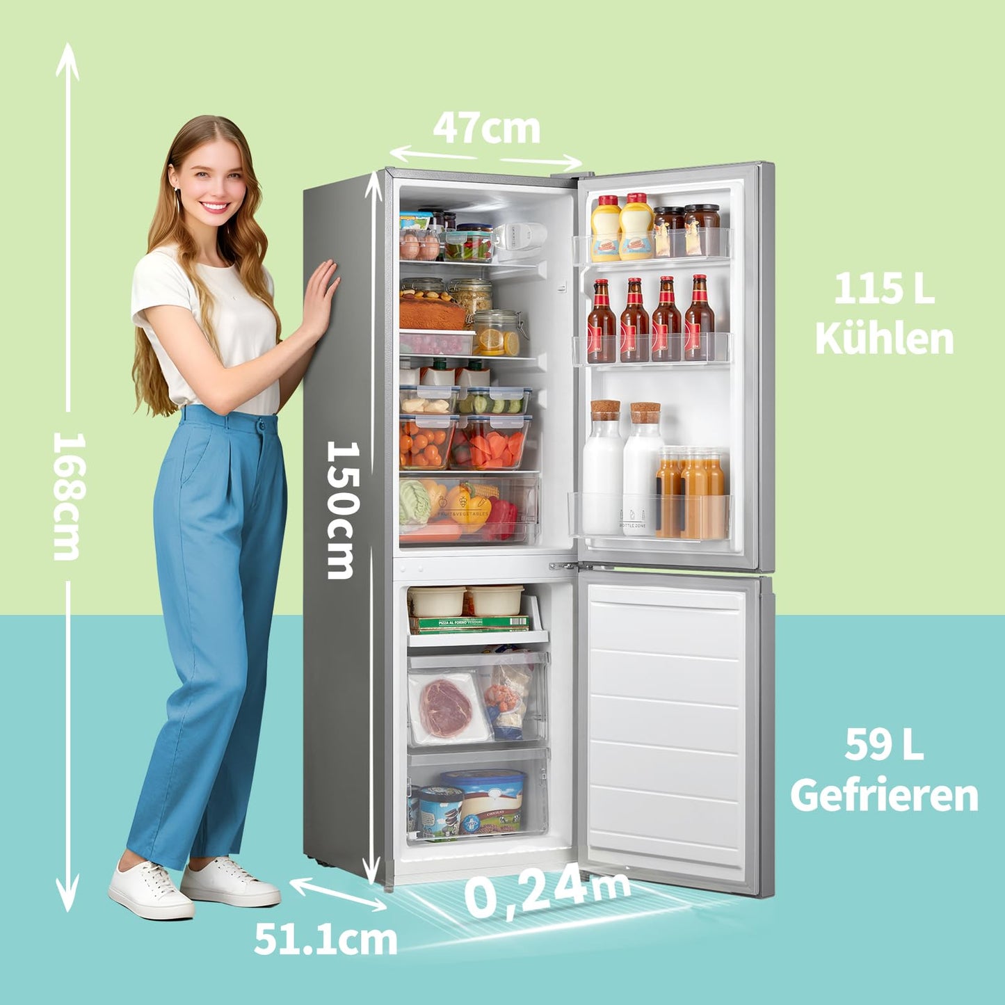 Comfee Kühl-Gefrierkombination 174L – 150cm, Silber