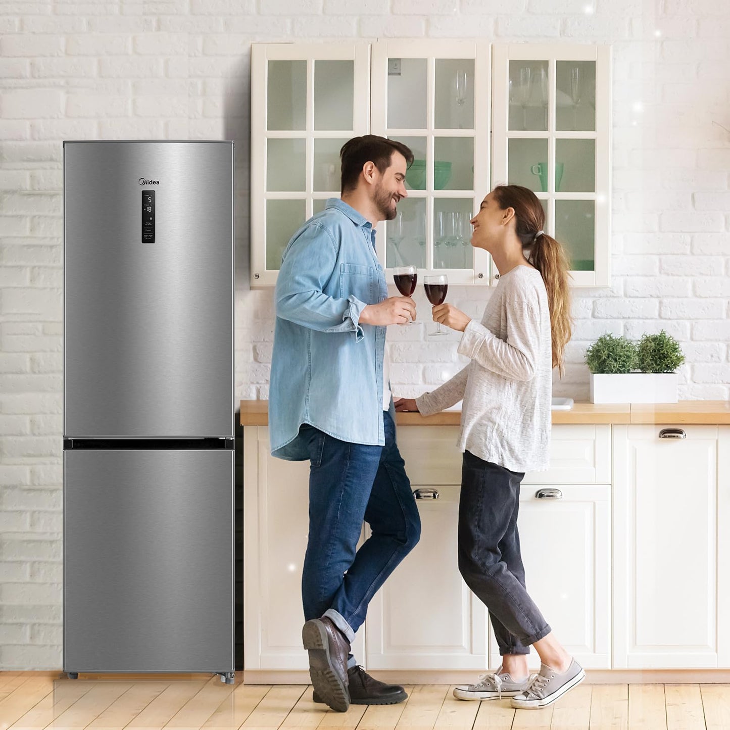 Midea Kühl-Gefrierkombination 338L – 185cm, No Frost, Inox