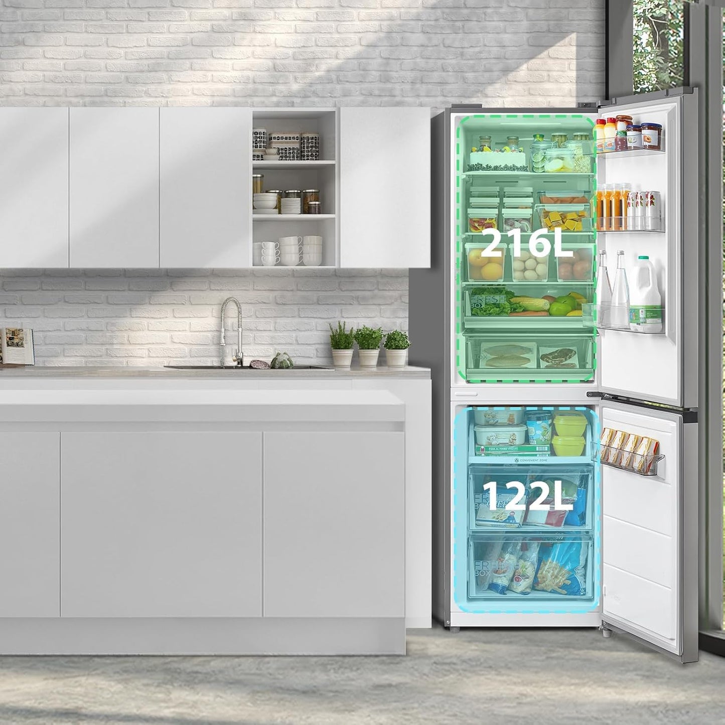 Midea Kühl-Gefrierkombination 338L – 185cm, No Frost, Inox