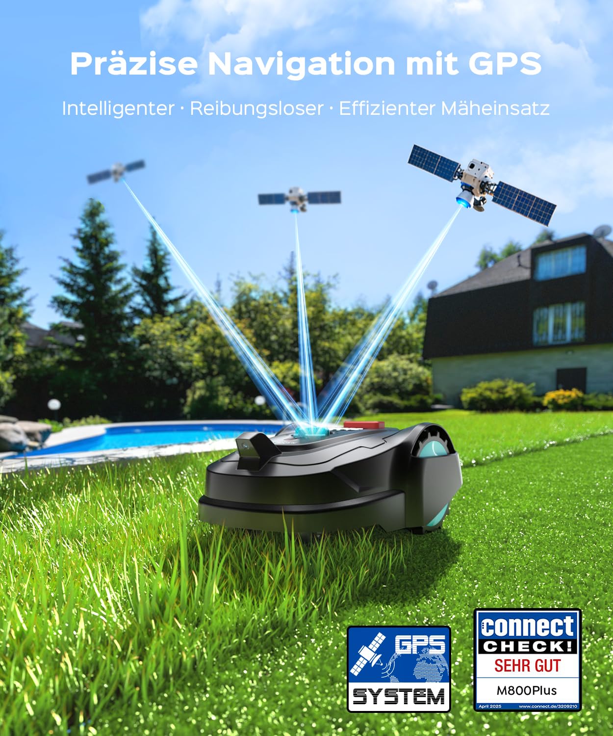 YARDCARE Mähroboter M800Plus ohne Begrenzungskabel, 800m², GPS+KI Vision