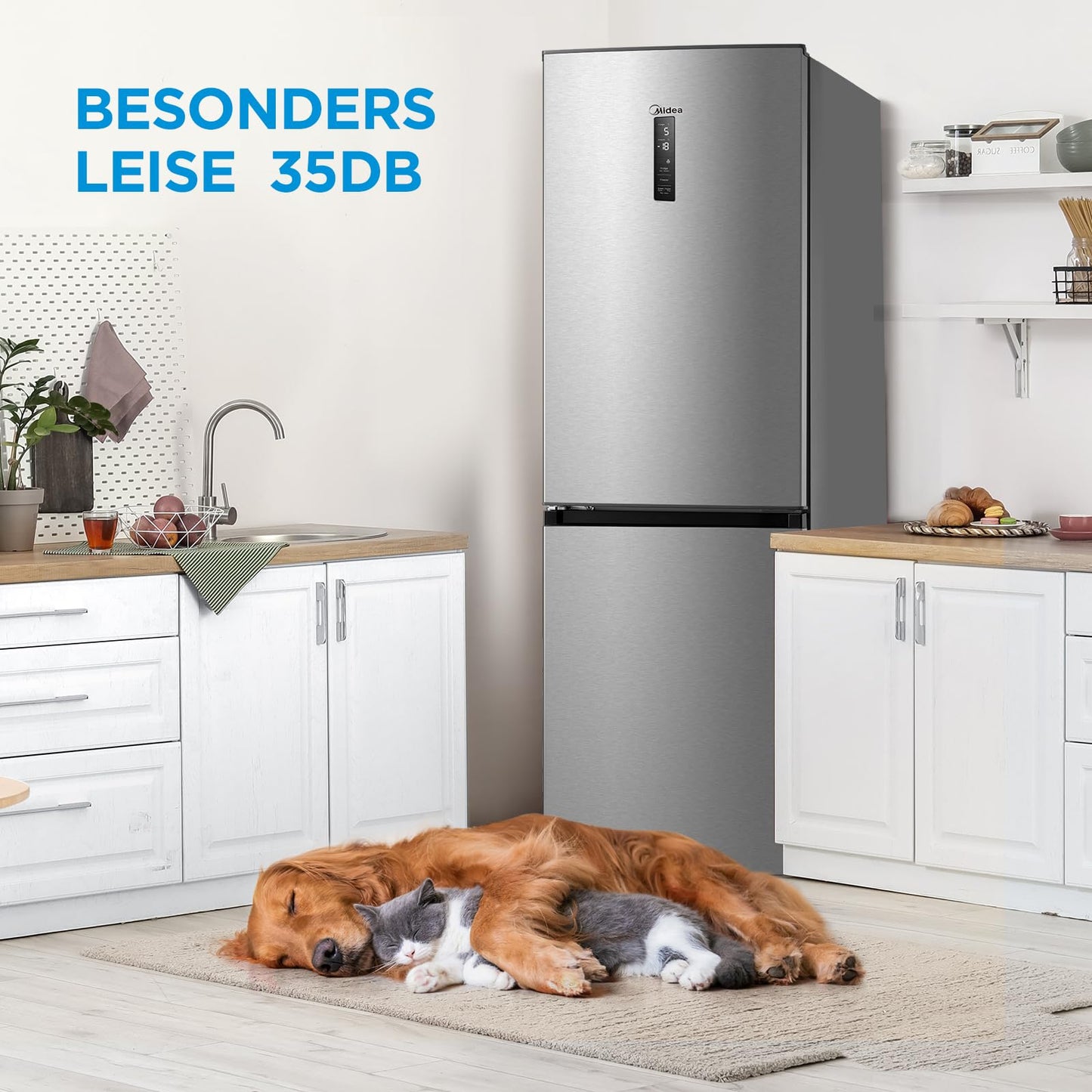 Midea Kühl-Gefrierkombination 338L – 185cm, No Frost, Inox