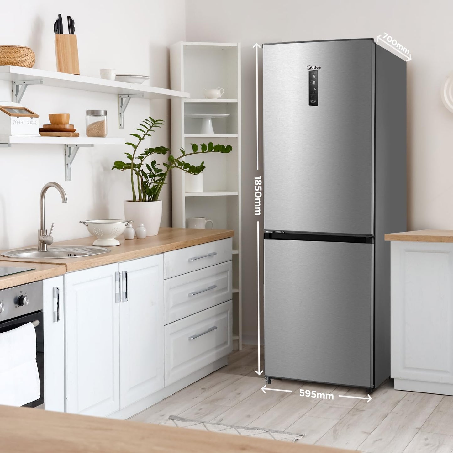 Midea Kühl-Gefrierkombination 338L – 185cm, No Frost, Inox