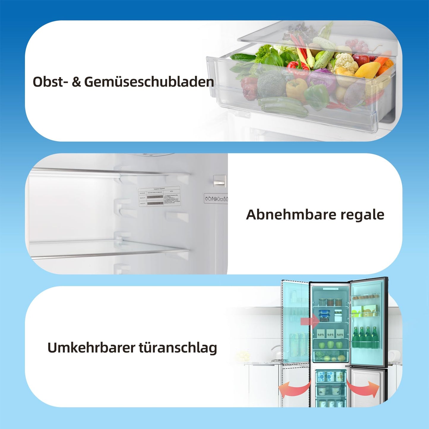 CHIQ Kühl-Gefrierkombination 262L – 176cm, Schwarz