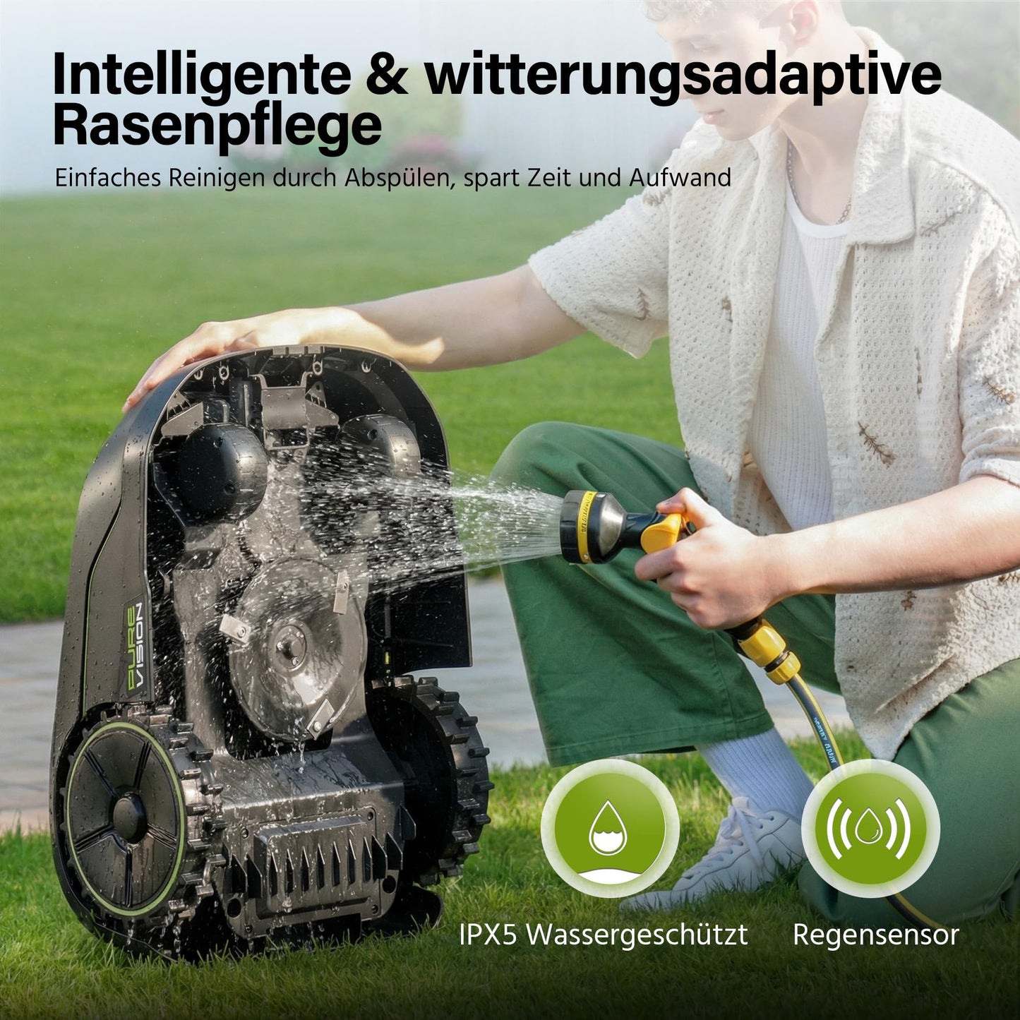 SUNTEK Mähroboter SRM2050 ohne Begrenzungskabel, 500m², KI Vision, Garage