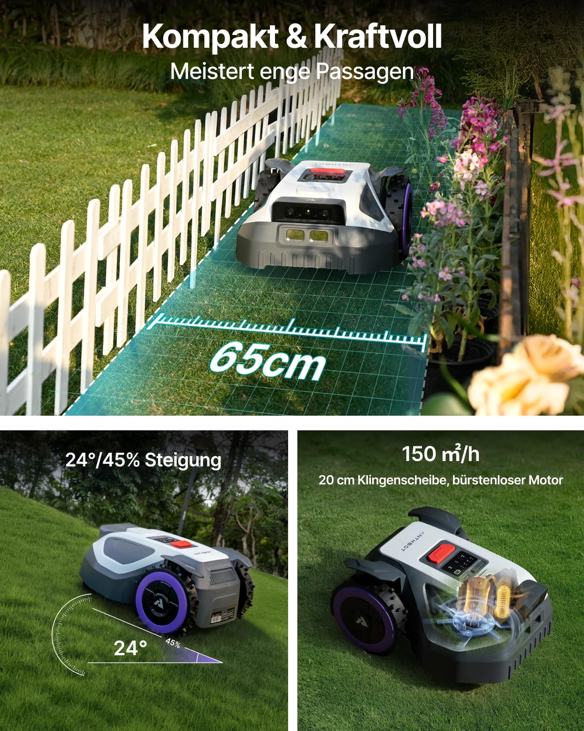 ANTHBOT Mähroboter M5 ohne Begrenzungskabel, 500m², NRTK & Dual-Vision