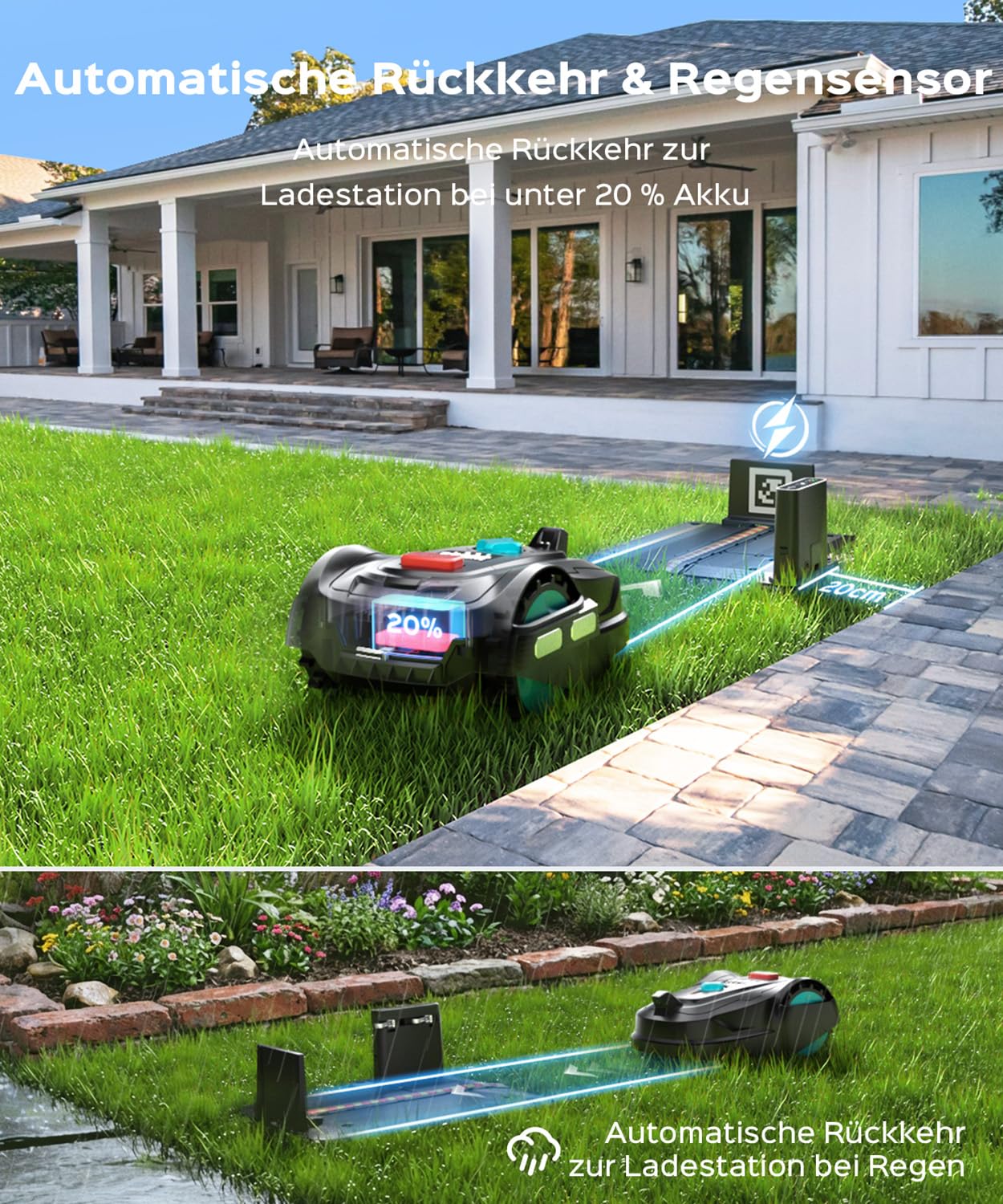 YARDCARE Mähroboter M800Plus ohne Begrenzungskabel, 800m², GPS+KI Vision