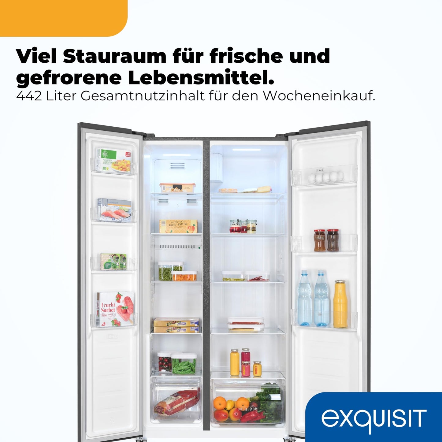 Exquisit Side-by-Side Kühlschrank 442L – No Frost, Anthrazit