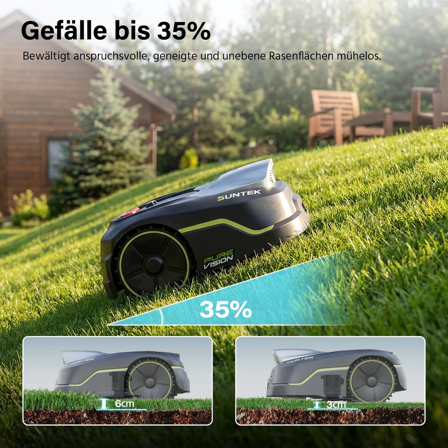 SUNTEK Mähroboter SRM2050 ohne Begrenzungskabel, 500m², KI Vision, Garage