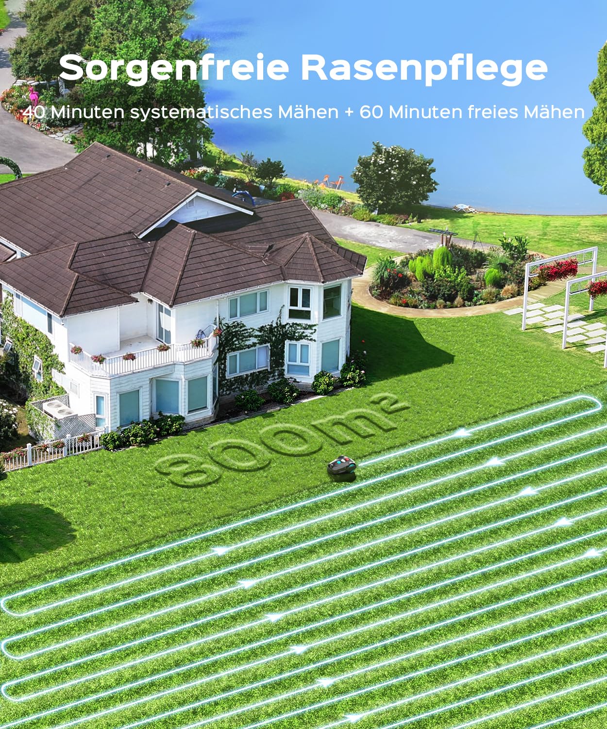 YARDCARE Mähroboter M800Plus ohne Begrenzungskabel, 800m², GPS+KI Vision
