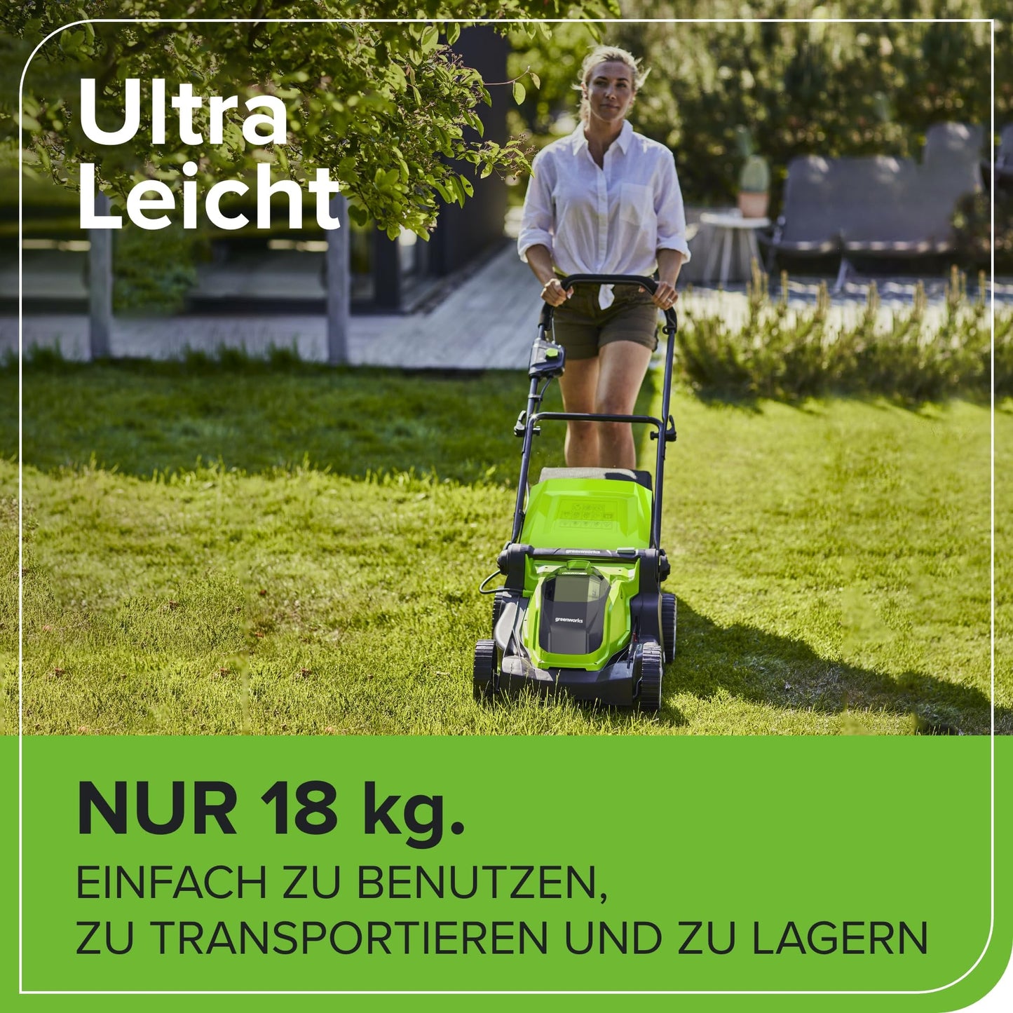 Greenworks Akku-Rasenmäher 40V, 41cm Schnittbreite, 500m², inkl. Akkus