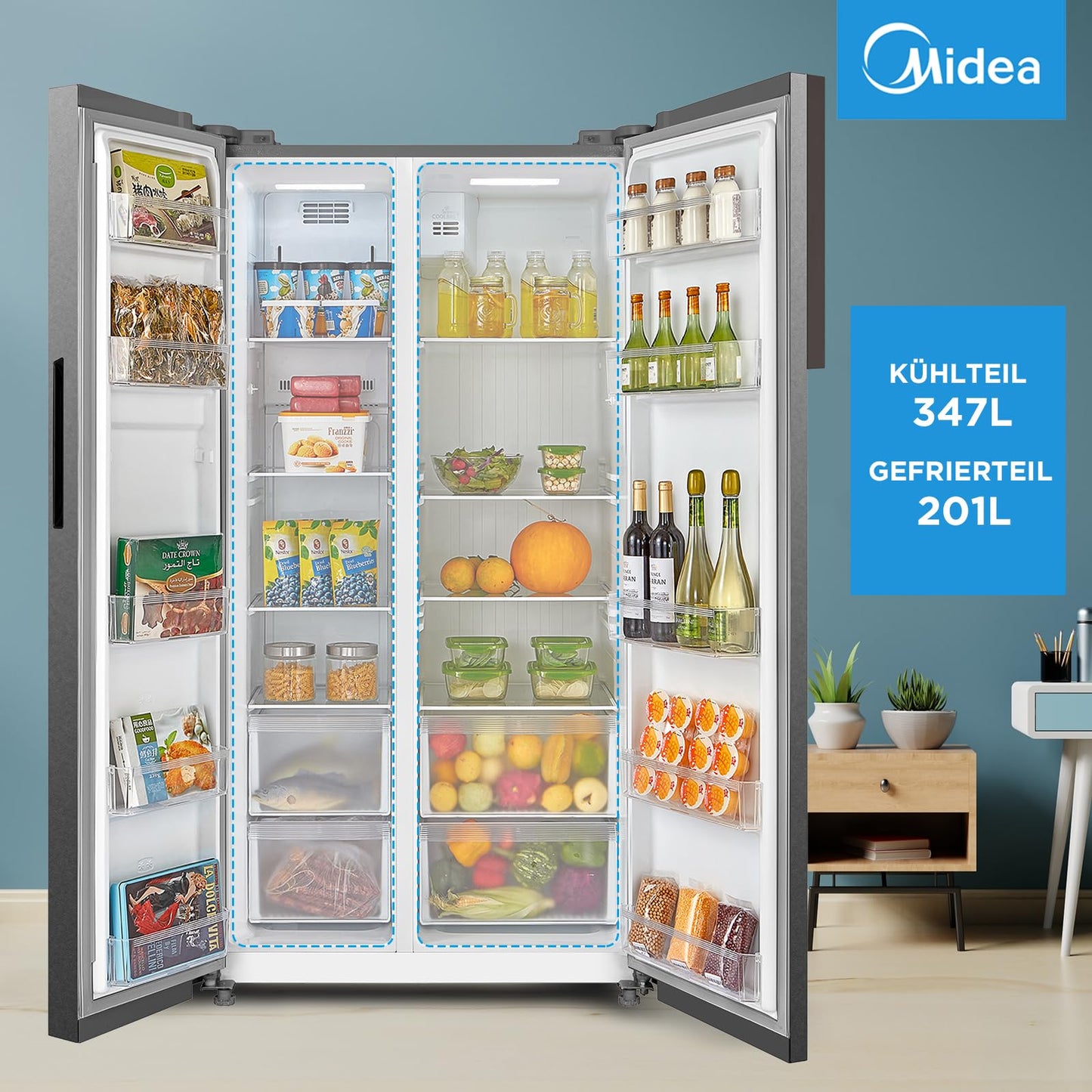 Midea Side-by-Side Kühlschrank 548L – No Frost, Inox