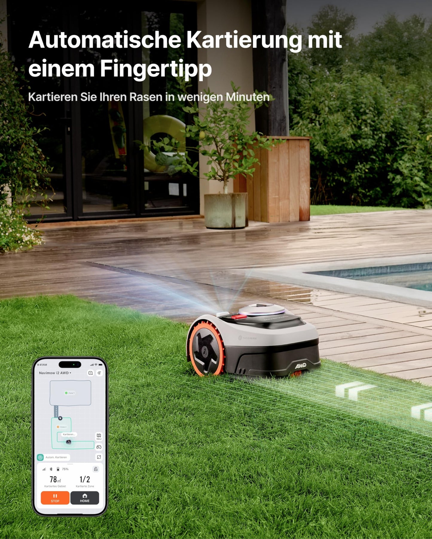 Segway Mähroboter Navimow i205 AWD ohne Begrenzungskabel, Garage S, 500m²