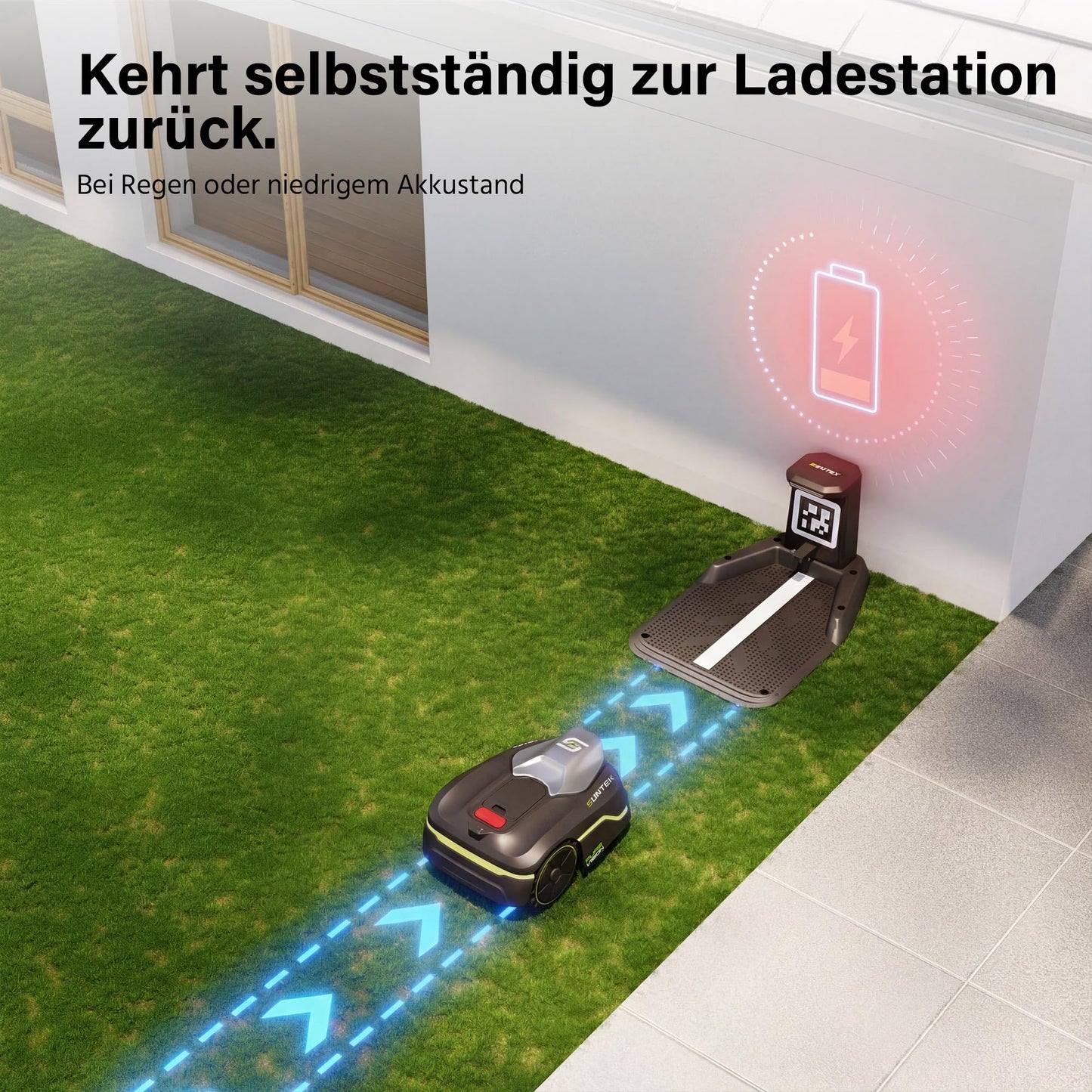 SUNTEK Mähroboter SRM2050 ohne Begrenzungskabel, 500m², KI Vision, Garage