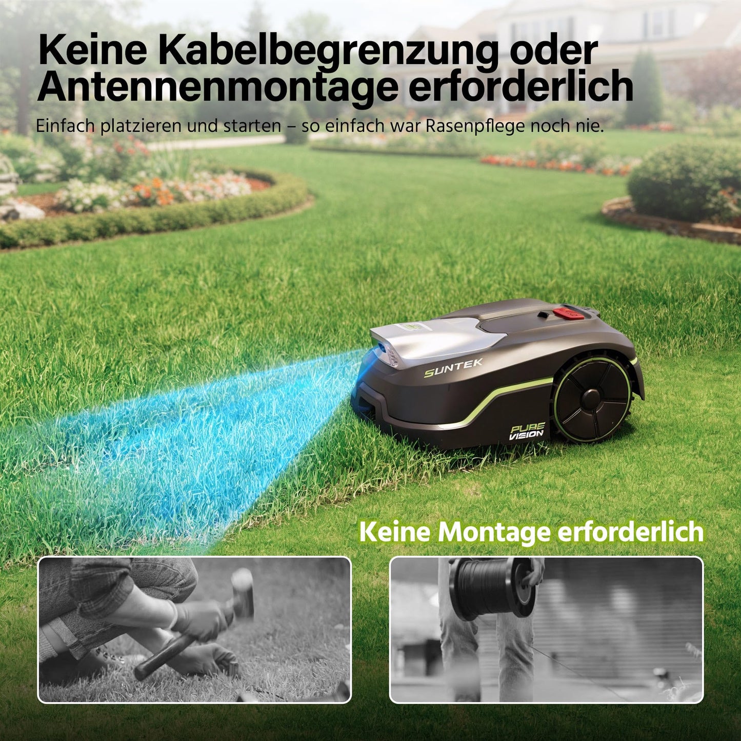SUNTEK Mähroboter SRM2050 ohne Begrenzungskabel, 500m², KI Vision, Garage