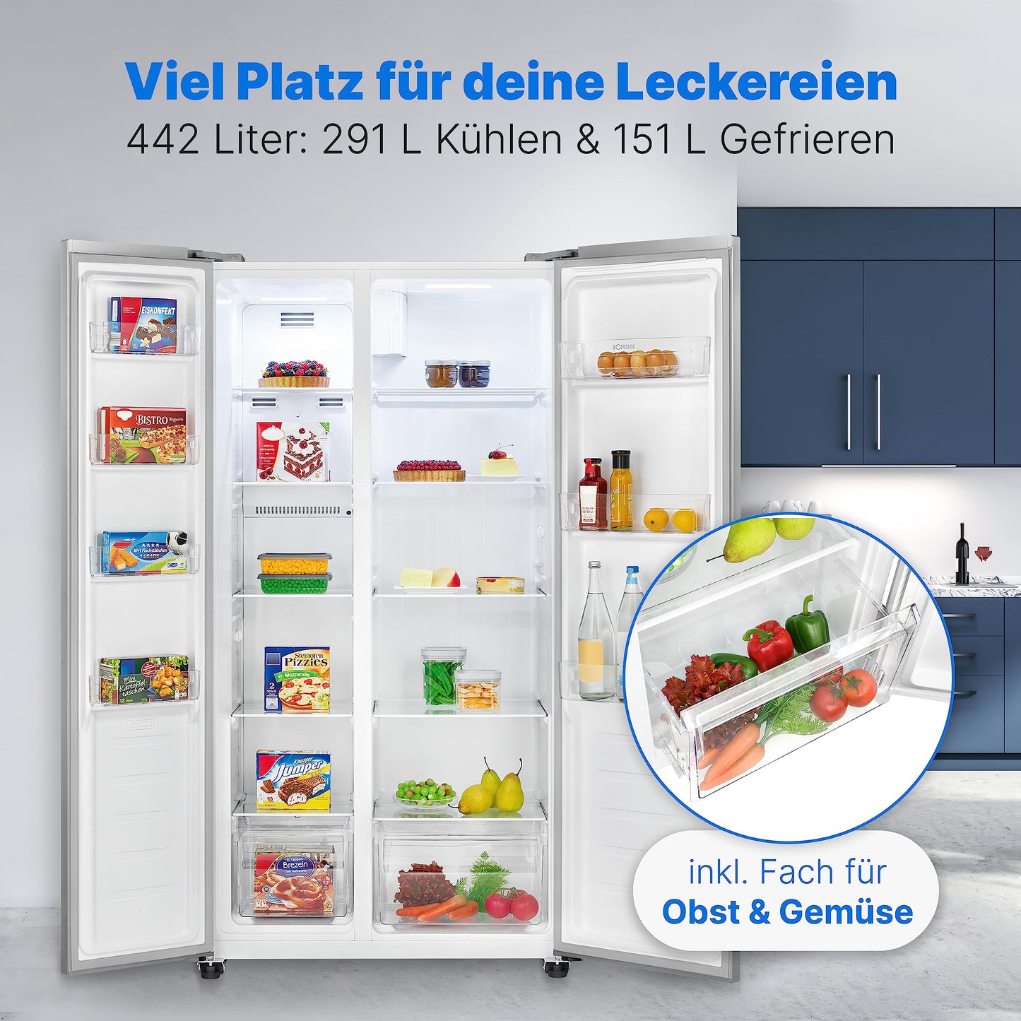 Bomann Side-by-Side Kühlschrank 442L – No Frost, Inox