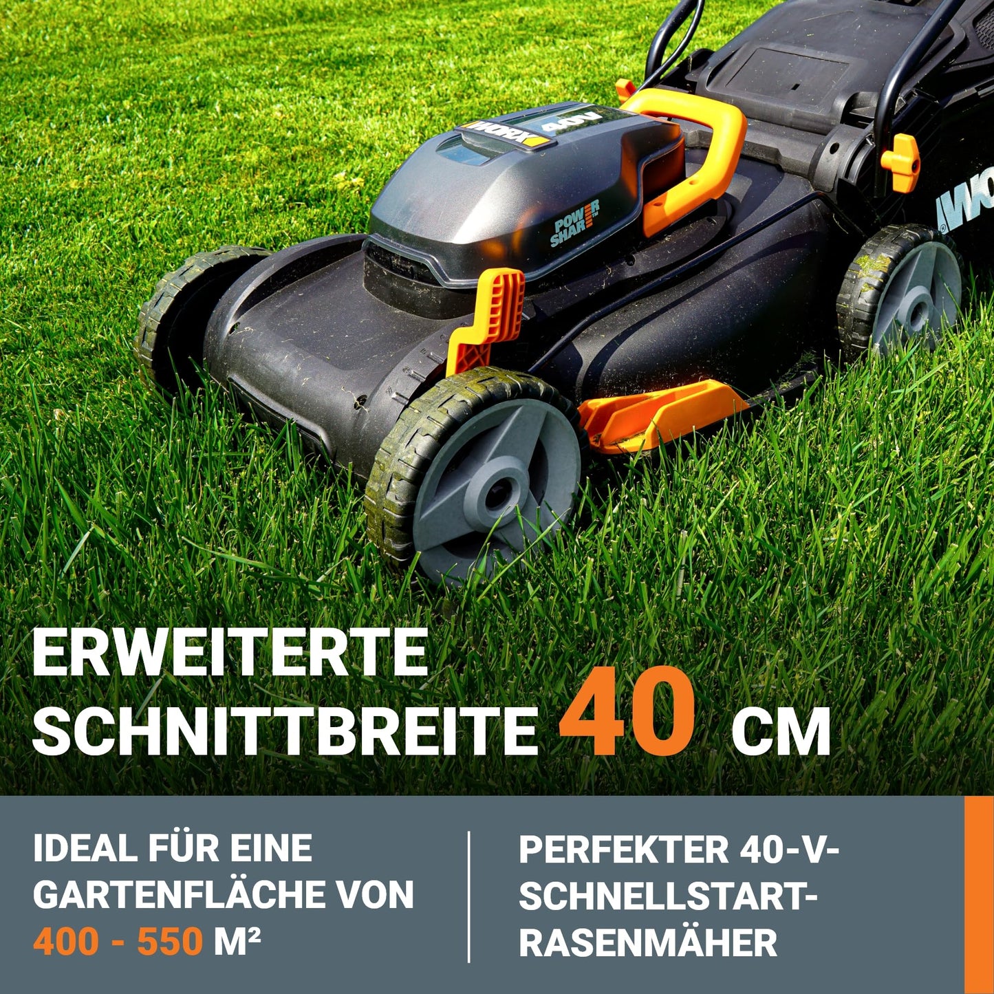 WORX Akku-Rasenmäher WG743E 40V, 40cm Schnittbreite